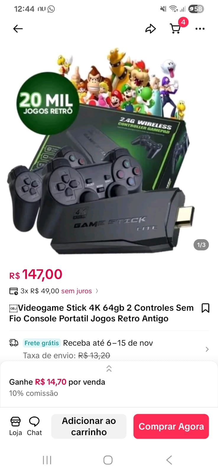 Videogame Stick 4K com dois controles